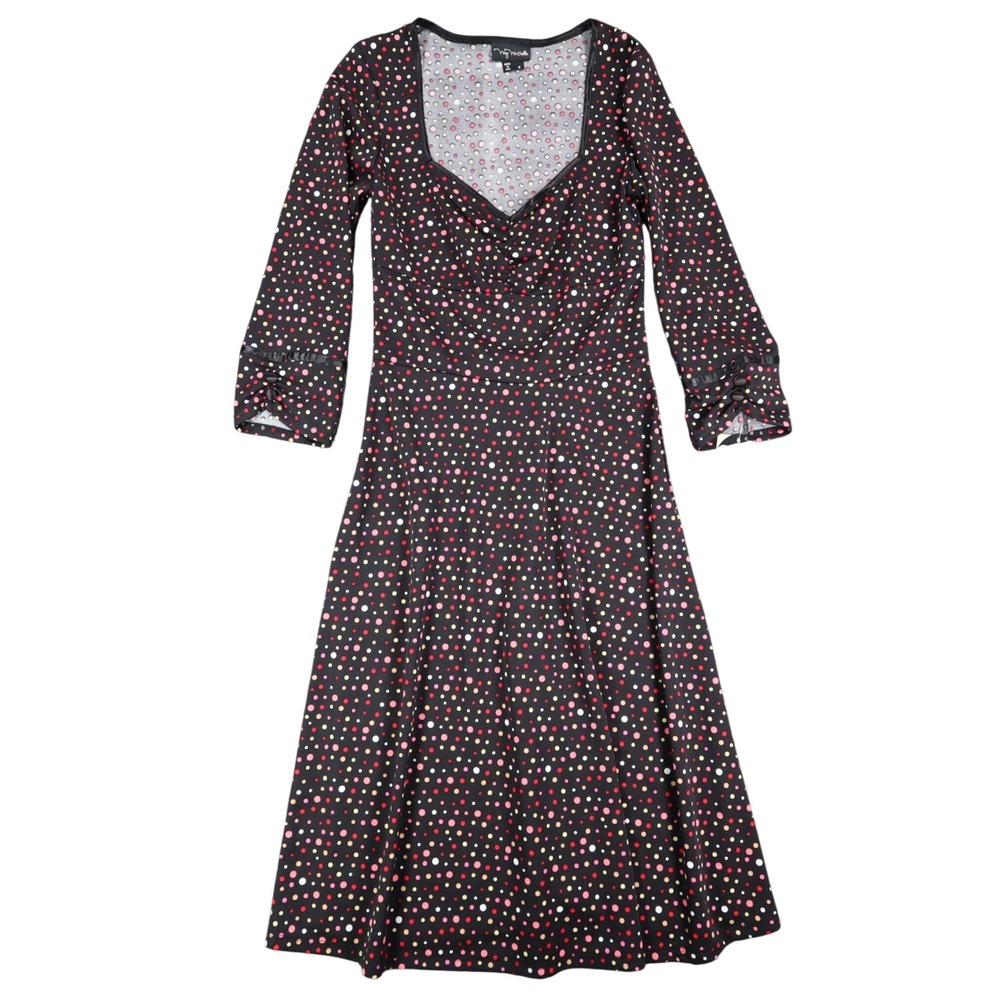 My Michelle Polka Dot Dress Womens Small Y2K Black Sweetheart A-Line 3/4 Sleeve